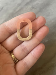 Brown wood & Blush coral Resin Beads, oval cutout acrylic 28mm Earring Necklace pendant bead, one hole blue DIY blanks wood grain jewelry