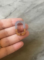 Brown wood & Cornflower Resin Beads, oval cutout acrylic 28mm Earring Necklace pendant bead, 2 hole blue DIY blanks grain jewelry connector