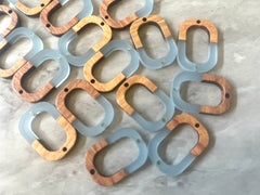 Brown wood & Cornflower Resin Beads, oval cutout acrylic 28mm Earring Necklace pendant bead, 2 hole blue DIY blanks grain jewelry connector
