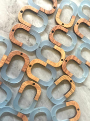 Brown wood & Cornflower Resin Beads, oval cutout acrylic 28mm Earring Necklace pendant bead, 2 hole blue DIY blanks grain jewelry connector