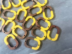 Brown wood & Yellow Resin Beads, oval cutout acrylic 28mm Earring Necklace pendant bead, 2 hole blue DIY blanks grain jewelry connector