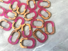 Brown wood & raspberry Resin Beads, oval cutout acrylic 28mm Earring Necklace pendant bead, 2 hole blue DIY blanks grain jewelry connector