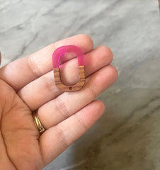 Brown wood & raspberry Resin Beads, oval cutout acrylic 28mm Earring Necklace pendant bead, 2 hole blue DIY blanks grain jewelry connector