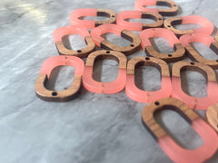 Brown wood & Pink Resin Beads, oval cutout acrylic 28mm Earring Necklace pendant bead, 2 hole blue DIY blanks grain jewelry connector