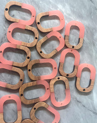 Brown wood & Pink Resin Beads, oval cutout acrylic 28mm Earring Necklace pendant bead, 2 hole blue DIY blanks grain jewelry connector