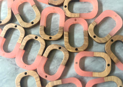 Brown wood & Pink Resin Beads, oval cutout acrylic 28mm Earring Necklace pendant bead, 2 hole blue DIY blanks grain jewelry connector