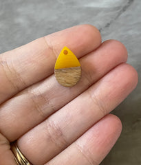WHOLESALE Brown wood grain & Yellow Resin Beads, raindrop cutout acrylic 17mm Earring Necklace pendant bead, one hole top DIY blanks jewelry
