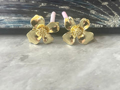 20mm gold flower post earring circle blanks, gold drop earring, gold stud earring, gold jewelry, gold dangle DIY earring making oval