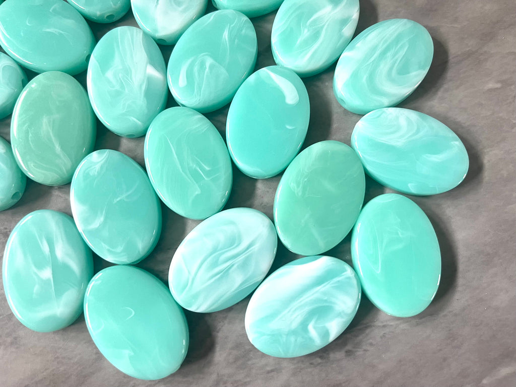 Mint Green & White Beads, The Ezra Collection, 34mm Oval Beads, Big Acrylic beads, Big Beads, Bangle Wire Bangle, Beaded Jewelry