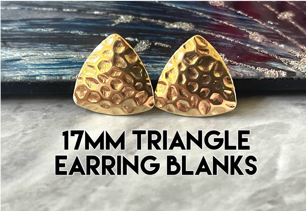 17mm gold triangle post earring blanks, gold drop earring, gold stud earring, gold jewelry, gold dangle DIY earring making round