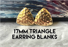 17mm gold triangle post earring blanks, gold drop earring, gold stud earring, gold jewelry, gold dangle DIY earring making round