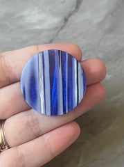 Blue Black White STRIPED Tortoise Shell Beads, circle cutout acrylic 36mm Earring Necklace pendant bead one hole at top, colorful acrylic