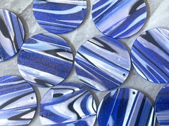 Blue Black White STRIPED Tortoise Shell Beads, circle cutout acrylic 36mm Earring Necklace pendant bead one hole at top, colorful acrylic