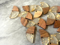 Wood Grain + Gold Foil resin Beads, half moon cutout acrylic 29mm Earring Necklace pendant bead, DIY wooden blanks brown white