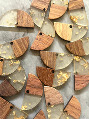 Wood Grain + Gold Foil resin Beads, half moon cutout acrylic 29mm Earring Necklace pendant bead, DIY wooden blanks brown white