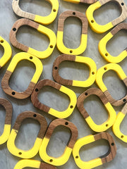 Brown wood & Yellow Resin Beads, oval cutout acrylic 28mm Earring Necklace pendant bead, 2 hole blue DIY blanks grain jewelry connector