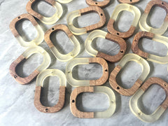 Brown wood & Clear Resin Beads, oval cutout acrylic 28mm Earring Necklace pendant bead, 2 hole blue DIY blanks grain jewelry connector
