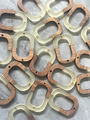 Brown wood & Clear Resin Beads, oval cutout acrylic 28mm Earring Necklace pendant bead, 2 hole blue DIY blanks grain jewelry connector