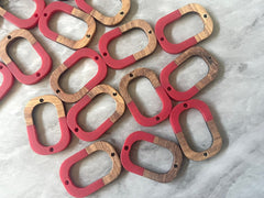 Brown wood & red Resin Beads, oval cutout acrylic 28mm Earring Necklace pendant bead, 2 hole blue DIY blanks grain jewelry connector