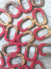 Brown wood & red Resin Beads, oval cutout acrylic 28mm Earring Necklace pendant bead, 2 hole blue DIY blanks grain jewelry connector