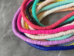 Colorful Rainbow 6mm WHOLESALE rubber disc beads, 16” strand heishi beads, colorful round polymer beads, pride clearance beads donut