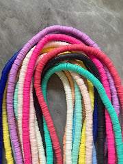 Colorful Rainbow 6mm WHOLESALE rubber disc beads, 16” strand heishi beads, colorful round polymer beads, pride clearance beads donut