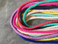 Colorful Rainbow 6mm WHOLESALE rubber disc beads, 16” strand heishi beads, colorful round polymer beads, pride clearance beads donut