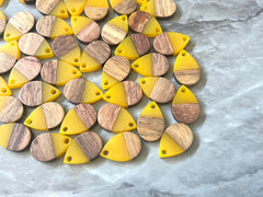 WHOLESALE Brown wood grain & Yellow Resin Beads, raindrop cutout acrylic 17mm Earring Necklace pendant bead, one hole top DIY blanks jewelry