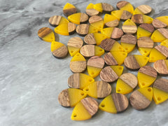WHOLESALE Brown wood grain & Yellow Resin Beads, raindrop cutout acrylic 17mm Earring Necklace pendant bead, one hole top DIY blanks jewelry