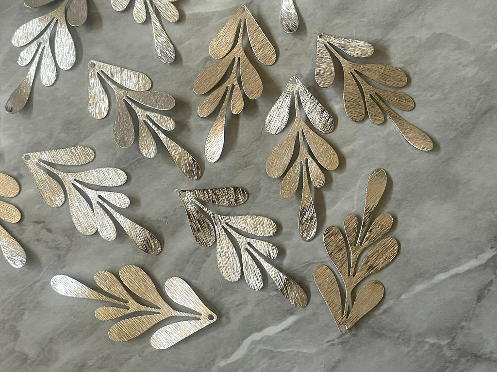 Silver Plated Large flower pendants, brass leaves flutter, Statement earring bottom jewelry long necklace bead floral 62mm