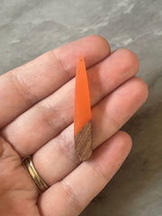 Wood Grain + Orange resin Beads, teardrop cutout acrylic 45mm Earring Necklace pendant bead, one hole at top DIY wooden blanks brown cream