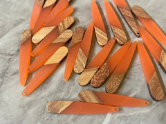 Wood Grain + Orange resin Beads, teardrop cutout acrylic 45mm Earring Necklace pendant bead, one hole at top DIY wooden blanks brown cream