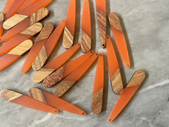 Wood Grain + Orange resin Beads, teardrop cutout acrylic 45mm Earring Necklace pendant bead, one hole at top DIY wooden blanks brown cream