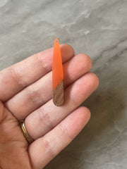 Wood Grain + Orange resin Beads, teardrop cutout acrylic 45mm Earring Necklace pendant bead, one hole at top DIY wooden blanks brown cream