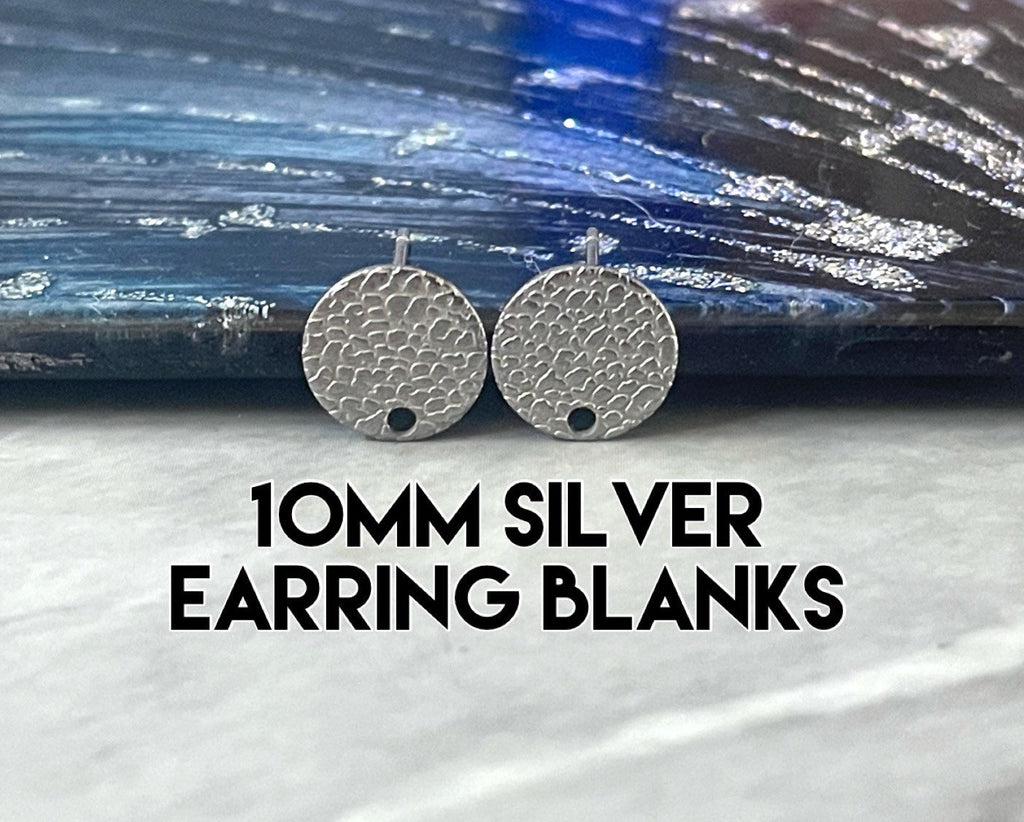 10mm Silver Cobblestone round post earring circle blanks drop stud earring, silver dangle DIY earring mod making round earrings