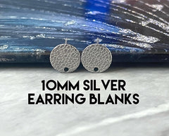 10mm Silver Cobblestone round post earring circle blanks drop stud earring, silver dangle DIY earring mod making round earrings