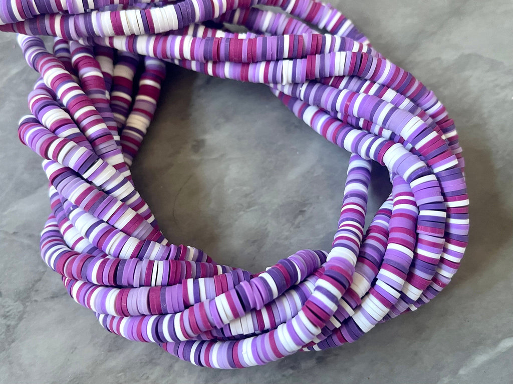 Grape Daze Brown 6mm WHOLESALE rubber disc beads, 16” strand heishi colorful round polymer, colorful pride clearance beads donut tie die