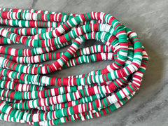 Mrs. Claus Christmas 6mm WHOLESALE rubber disc beads, 16” strand heishi colorful round polymer, colorful pride clearance beads donut tie die