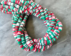 Mrs. Claus Christmas 6mm WHOLESALE rubber disc beads, 16” strand heishi colorful round polymer, colorful pride clearance beads donut tie die