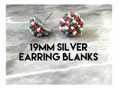 Christmas Beaded Earring Blanks, red white green round jewelry blanks, dangle drop earrings studs dangle DIY making