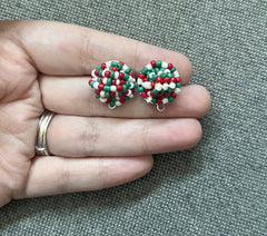 Christmas Beaded Earring Blanks, red white green round jewelry blanks, dangle drop earrings studs dangle DIY making