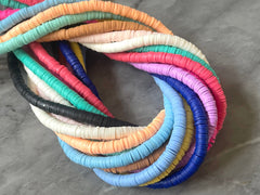 Colorful Rainbow 6mm WHOLESALE rubber disc beads, 16” strand heishi beads, colorful round polymer beads, pride clearance beads donut