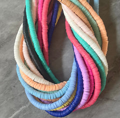 Colorful Rainbow 6mm WHOLESALE rubber disc beads, 16” strand heishi beads, colorful round polymer beads, pride clearance beads donut