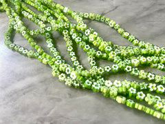 10 Strands SALE Lime Green flower Handmade Blown Glass, Grade A glass bead long mandala necklace, glass necklace jewelry light green beads