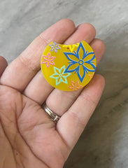 Colorful floral Resin Blanks, circle cutout acrylic 36mm Earring Necklace pendant bead, one hole, rainbow flower drop jewelry acrylic DIY