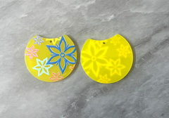 Colorful floral Resin Blanks, circle cutout acrylic 36mm Earring Necklace pendant bead, one hole, rainbow flower drop jewelry acrylic DIY