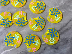 Colorful floral Resin Blanks, circle cutout acrylic 36mm Earring Necklace pendant bead, one hole, rainbow flower drop jewelry acrylic DIY