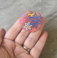 Colorful floral Resin Blanks, circle cutout acrylic 36mm Earring Necklace pendant bead, one hole, rainbow flower drop jewelry acrylic DIY