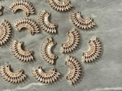 Gold Fan 28mm Rhinestone encrusted, earring jewelry making, 2 Hole dangle earring blanks stud earrings, gold jewelry blank