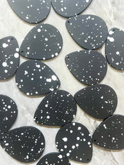 Black White Spray paint teardrop pendant earrings rubber clay teardrop blanks earrings, painted earrings, boho jewelry paint splatter art